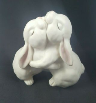 Vintage Homco Figurine Hugging Bunny Rabbits Life Is Wonderful 1990 Porcelain 4 "