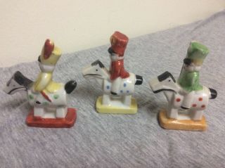 Three Vintage Porcelain Toy Soldiers On Horse Japan