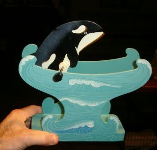1989 Wood Handmade Perpetual Motion Shamu Ocean Orca Whale Folk Art Mobile Toy