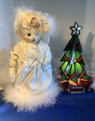 Lovely Vintage Blue - Eyed Cat Doll With Fancy White Clothes By Artisan Flair Inc