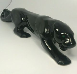 Mid Century Black Cat Panther/jaguar/puma Ceramic Statue 20 " Repaired Vintage