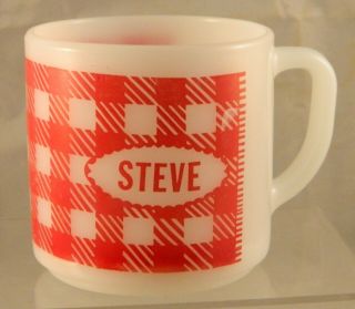 Retro Vintage Westfield Heat Proof Red White Milk Glass “steve“ Coffee Mug Cup