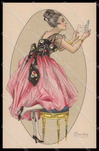 Artist Signed Cherubini Glamour Fashion Lady Art Deco Serie 852 - 6 Pc Zg3738