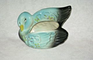 Vintage 1952 Ceramic Art Pottery Turquoise Blue Swan Planter Embossed Flowers