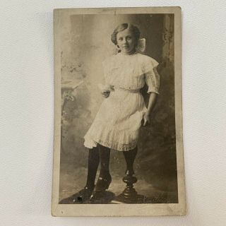 Antique Real Photograph Postcard Rppc Little Girl Bow Lafayette In