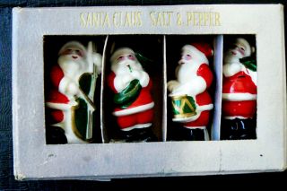 Vtg Signed Japan Salt Shaker Set Of 4 Santa Claus Music Band Box Cork