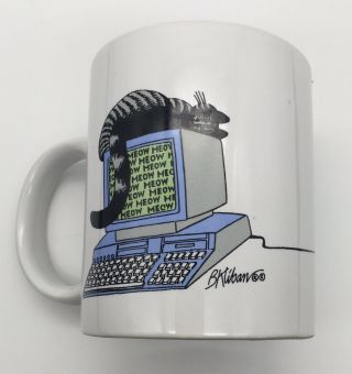 1989 Vintage B Kliban Cat On Computer Collectible Cat On Mouse Ceramic Mug
