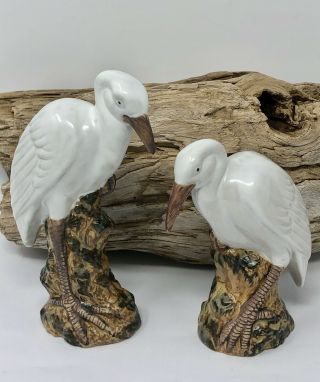 Vintage Set Of 2 White Heron Figurines Wony Ltd.  Japan Ceramic Water Bird Statue