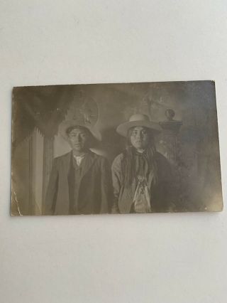 1909 Real Photo Postcard From Fort Apache Arizona Of 2 American Indians