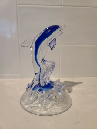 Dolphin Riding The Wave Hand Blow Glass Statue