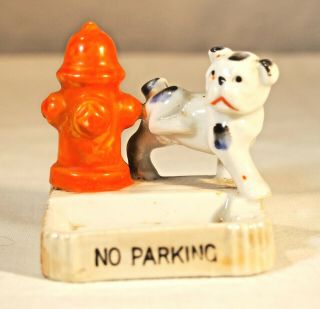 Occupied Japan No Parking Dog And Fire Hydrant Fireplug Porcelain Caddy Tray