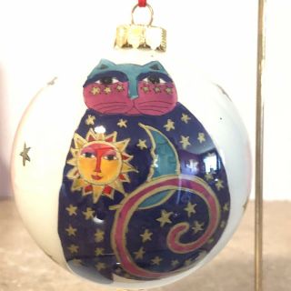 Laurel Burch Celestial Cat Glass Ball Ornament Reverse Painted By Ganz Nib 3”