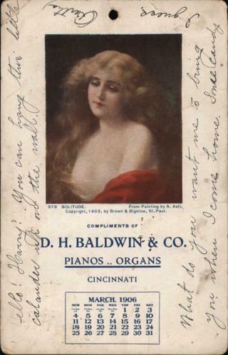 Calendar 1906 Solitude - Compliments Of D.  H.  Baldwin & Co.  Pianos - Organs Cincinnat