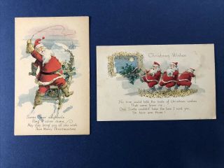 2 Santa Christmas Antique Postcards.  Publ: Gibson.  For Collectors W Value