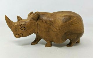 Vtg Mcm Hand Carved Natural Teak Wood Rhino Rhinoceros Figurine Sculpture Tt20