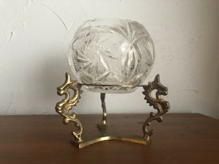 Cut Lead Crystal Candle Holder With Brass Stand Made In Poland