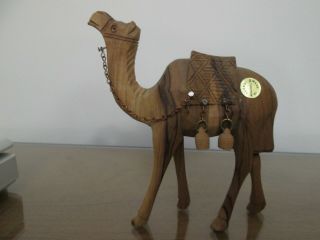 Hand Carved Wood Camel Figurine,  Made In Bethlehem Israel