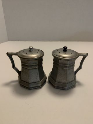 Vtg Pewter Salt And Pepper Shakers W/ Handle And Screw Tops