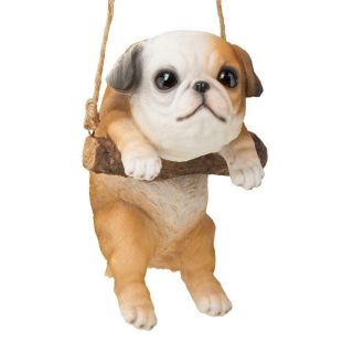Design Toscano Bulldog Puppy On A Perch Hanging Dog Sculpture