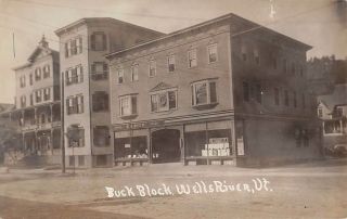 Wells River,  Vt Buck Block Stores Real Photo Post Card C 1907 - 08