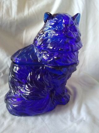Vintage Glass Cat,  Dark Cobalt Blue Two - Piece Figurine Hollow 7.  5 Inches Tall