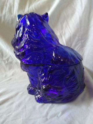 Vintage Glass Cat,  Dark Cobalt Blue two - piece figurine hollow 7.  5 inches tall 2
