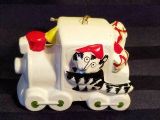 Rare Signed Vintage Kliban Cat In Train Christmas Ornament 1981