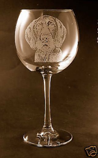 German Wirehaired Pointer On Elegant Wine Glasses - Set Of 2