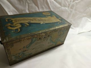 Antique Friendship Treasure Chest Metal Toy Trinket Box Nautical Map Theme