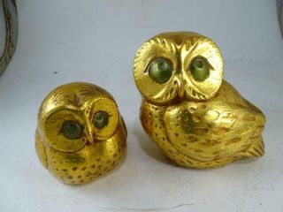 Vintage Mid Century Art Modern Gold Hollywood Glam Owl Figurine Statue Bookends