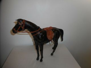 Vintage Dark Brown Leather Horse Sculpture With Saddle 12 " Tall X 14 " Long
