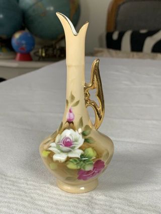 Vintage Lefton China Hand Painted Bud Vase 2763n - Roses W/ Gold Trim