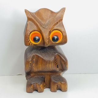 Vintage 12 " Tall Hand Carved Wooden Folk Art,  Great Horned Owl
