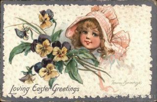 Easter Children 1911 Frances Brundage Loving Easter Greetings - Little Girl In A B