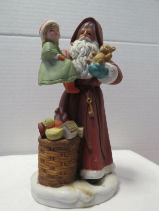 Vintage Homco Santa Clause With Little Girl And Toys 8 "