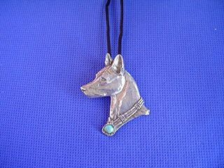 Basenji Turquoise Necklace 40k Pewter African Dog Jewelry By Cindy A.  Conter