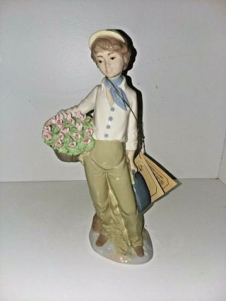 Vintage Nadal Porcelain Figurine Valencia Spain Boy With Basket Of Flowers
