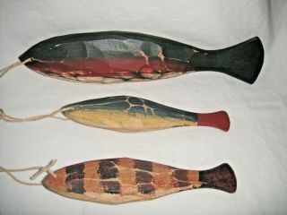 3 Signed Vintage Wooden Hand Carved & Painted Trout,  Fish,  Gc,  Great Decor Item