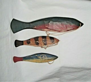 3 Signed Vintage Wooden Hand Carved & Painted Trout,  Fish,  GC,  Great Decor Item 2