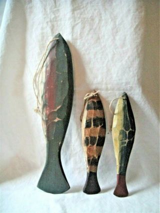 3 Signed Vintage Wooden Hand Carved & Painted Trout,  Fish,  GC,  Great Decor Item 3