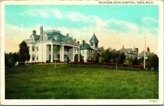 Vtg Linen Postcard 1938 - Michigan State Hospital - Ionia Michigan Mi