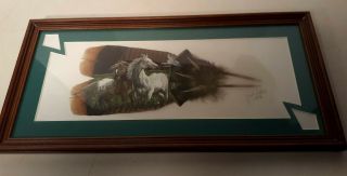 Janet Leroy Framed Painted Feathers Artwork Horse Painting Signed & Numbered Vtg