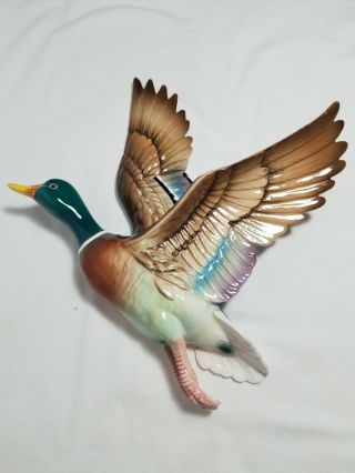 Vintage Porcelain Green Head Mallard Duck Bird Wall Plaque Decorative