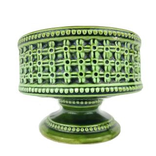 Sorrento By Brody N - 315 Vintage Green Weave Ceramic Footed Planter Bowl Japan
