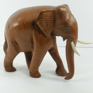 Vintage Large Wooden Hand Carved Elephant 6 " X 5 " (bc) 4