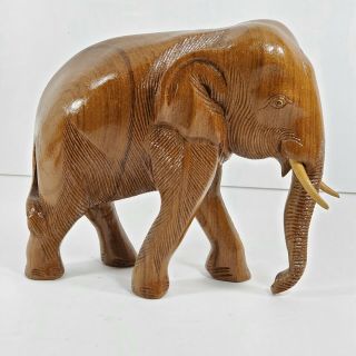 Vintage Large Wooden Hand Carved Elephant 5 " X 6 " (bc) 3