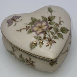 Vtg Hand Painted Lenwile China Ardalt Japan Porcelain Heart Hinged Trinket Box