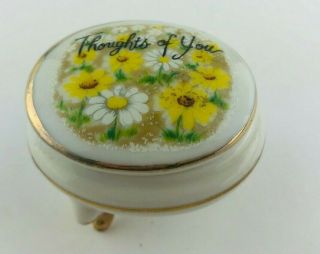 Vintage Enesco Porcelain Trinket Box With Legs " Thoughts Of You " Japan Decor