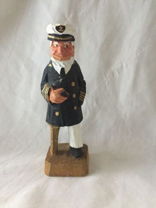 Vintage Wood Carved Sea Captain Sailor Figurine - With Peg Leg - Nautical Decor