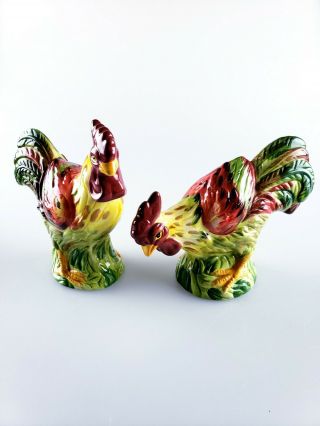 Vintage Salt And Pepper Shakers Chickens Roosters Ceramic,  5.  5 " Tall